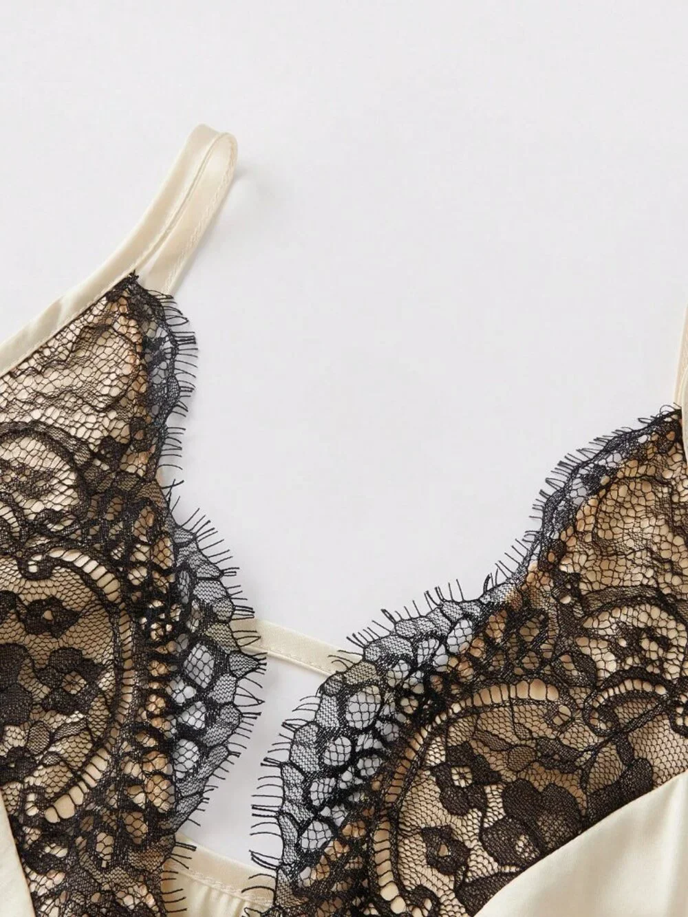 Apricot Elegant Women's Lace Trim Satin Cami with Spaghetti Straps Deep V-Neck - Picture 9 of 10